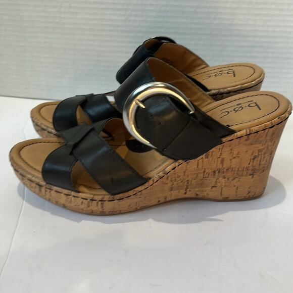 B.O.C Devona Leather Strap Cork Platform Wedge Slip on Mules Sandals Size 9 - Picture 7 of 9